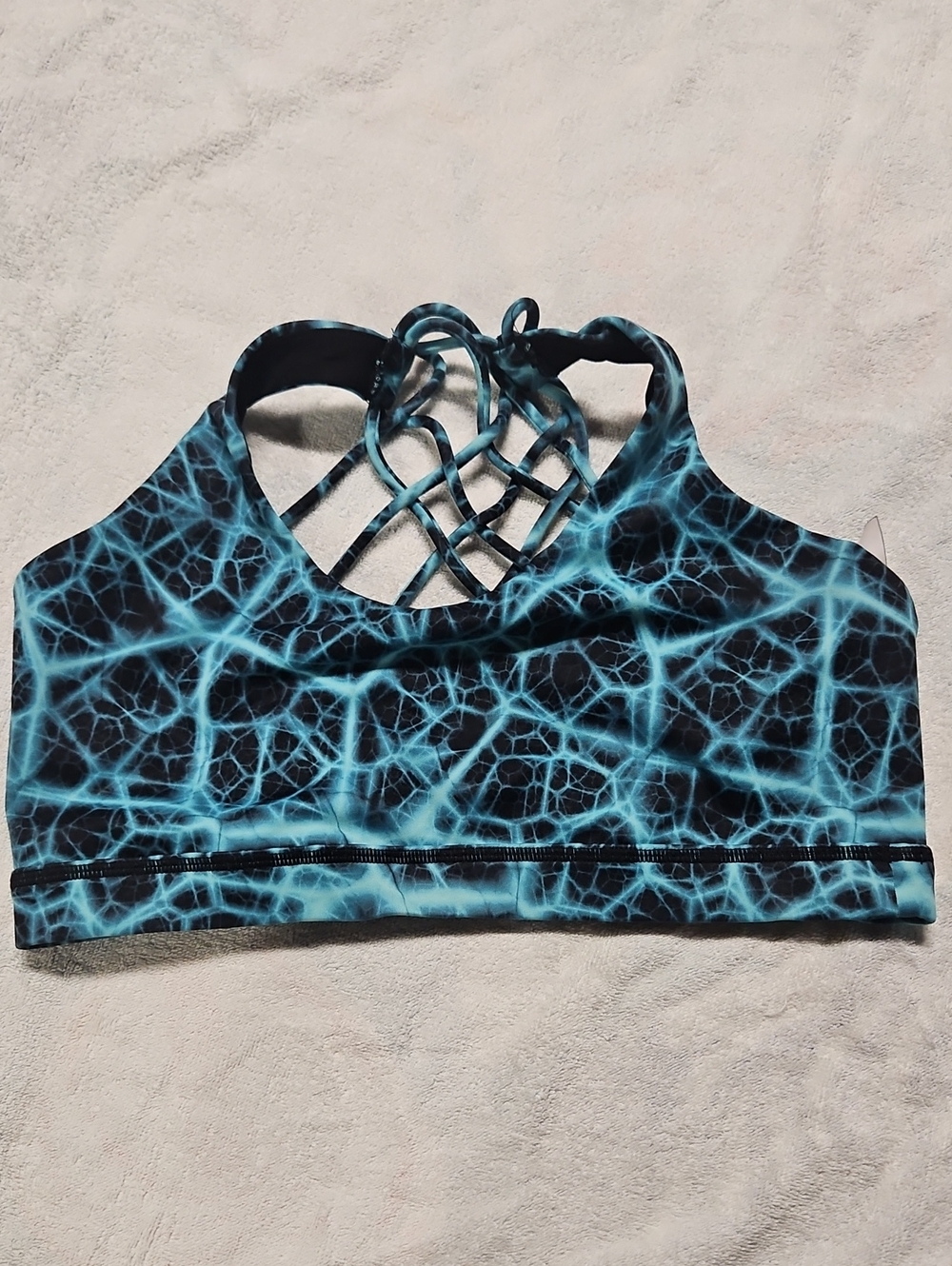 Constantly Varied Gear Blue Lightning-Print Sports Bra with Strappy Back